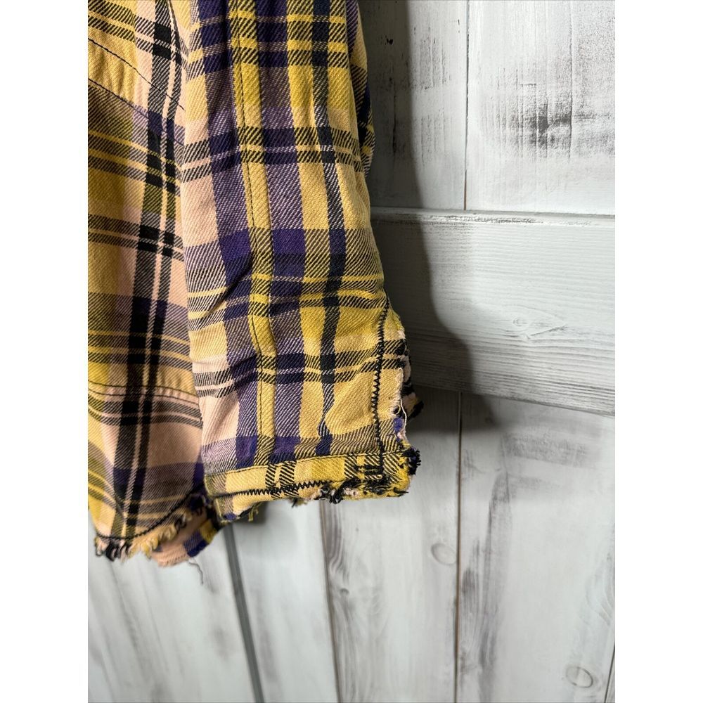 WE THE FREE PEOPLE SUMMER DAYDREAM YELLOW PLAID OVERSIZE BUTTON UP TUNIC SHIRT S - Picture 5 of 16